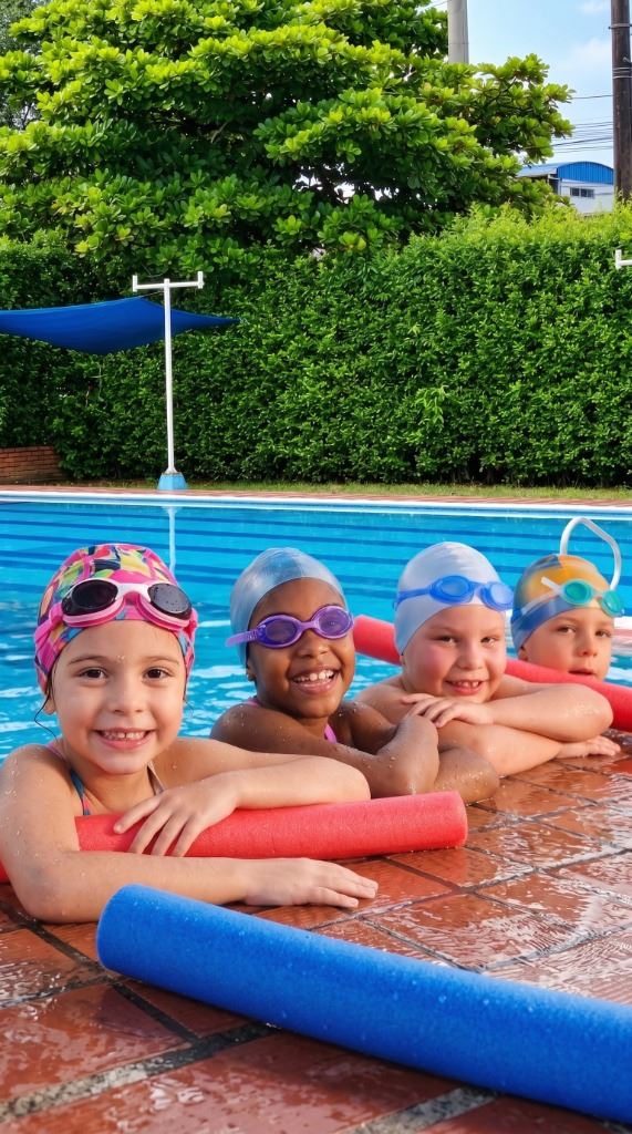 Alumnos AquaCoral en el borde de la piscina